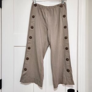 Soft Surroundings Petite XS Cropped Wide Leg Pants Tan Button Side Elastic Waist